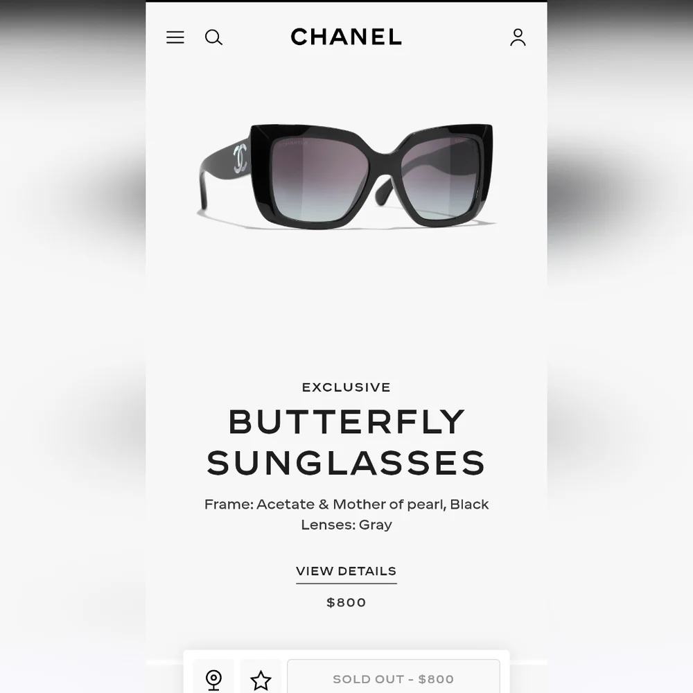 MSRP$800 NEW! AUTHENTICATED CHANEL Butterfly Sunglasses Acetate  Mother of Pearl - Picture 6 of 15